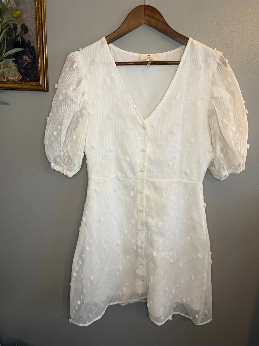 Entro White Swiss Dot Puff Sleeve Mini Dress Size Large - Picture 7 of 8